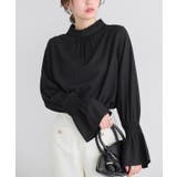 ブラック | フリル襟シャーリングブラウス ブラウス シャーリング | Pierrot