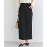 ブラック | ベルテッドストレッチIラインスカート ストレッチ性 ストレスフリー | Pierrot