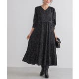 ブラック | ドットティアードワンピース ワンピース ドット柄 | Pierrot