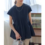 ネイビー | 【汗ジミ防止 接触冷感】ピンタックフレアブラウス 上品 | Pierrot