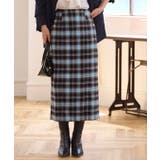 A/ブルー | チェック柄ミドルIラインスカート 30代 40代 | Pierrot