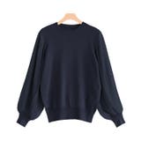 ダークネイビー | プリーツ袖ニット ☆ ニット プリーツ袖 プリーツ レーヨン混 シフォン | Pierrot