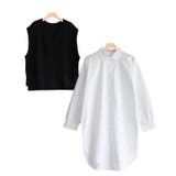 ブラック | ニットベスト×ロングシャツセット ブラウス シャツ ベスト ニット | Pierrot
