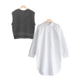 杢チャコール | ニットベスト×ロングシャツセット ブラウス シャツ ベスト ニット | Pierrot
