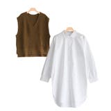 キャメル | ニットベスト×ロングシャツセット ブラウス シャツ ベスト ニット | Pierrot