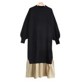 ブラック | サテンドッキングニットワンピース ワンピース サテン | Pierrot