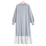 スモークブルー | サテンドッキングニットワンピース ワンピース サテン | Pierrot