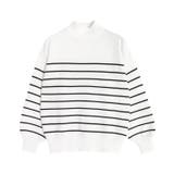 オフホワイト×ブラック | もっちりカシミヤタッチ ボリュームスリーブニット カシミア | Pierrot