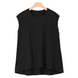 ブラック | Aラインフレンチスリーブトップストップス Tシャツ カットソー 綿100 | Pierrot