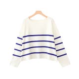 オフホワイト×ブルー | ボートネックボーダーニットプルオーバー ニット セーター | Pierrot