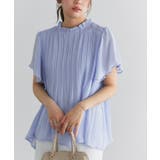 ブルー | フレアスリーブプリーツブラウス ブラウス シフォン | Pierrot