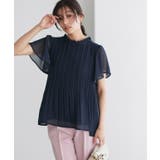 ネイビー | フレアスリーブプリーツブラウス ブラウス シフォン | Pierrot