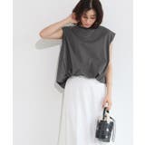 チャコール | 軽撥水 防汚ドロストヘムフレンチスリーブTシャツ Tシャツ | Pierrot