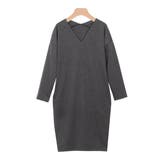 杢チャコール | ポンチ素材長袖Vネックワンピース ワンピース ドロップショルダー Vネック | Pierrot