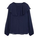 ネイビー | シアードットフリルカラーブラウス ブラウス シアー素材 | Pierrot