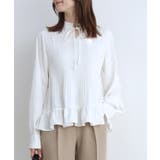 オフホワイト | 消しプリーツフリルネックブラウス フリル 上品 | Pierrot