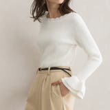 オフホワイト | 袖フレアリブニット ニット リブニット ケーブルニット 袖フリル 袖フレア | Pierrot