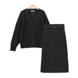 ブラック | カーディガンニットセットアップ ニット セットアップ ニットアップ ベルト付き | Pierrot