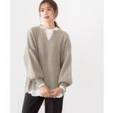 グレージュ | キーネックケーブルニット キーネック ケーブルニット リブニット ドルマンスリ | Pierrot