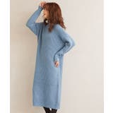 スモークブルー | ハイネックロングニットワンピース ニット ニットワンピ ニットワンピース | Pierrot