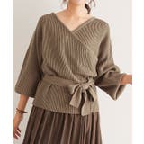 ベージュ | カシュクールデザインニット ニット カシュクール カシクール ワイドリブ リブ | Pierrot