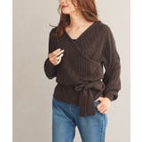 ブラウン | カシュクールデザインニット ニット カシュクール カシクール ワイドリブ リブ | Pierrot