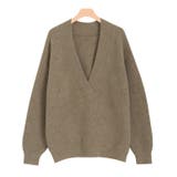 モカ | ふんわりシャギーVネックオーバーニット | Pierrot