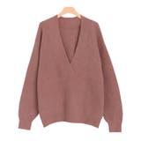 ベイクドピンク | ふんわりシャギーVネックオーバーニット | Pierrot