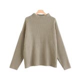 ライトベージュ | ボトルネックオーバーリブニット ニット リブ | Pierrot