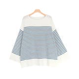 オフホワイト×ブルー | オーバーサイズボーダーニット ニット ボーダー | Pierrot