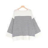 オフホワイト×ネイビー | オーバーサイズボーダーニット ニット ボーダー | Pierrot