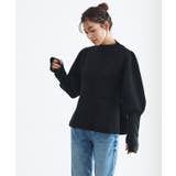 ブラック | ふんわりウォッシャブルサムホールペプラムニット ニット ペプラム | Pierrot