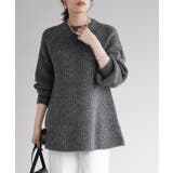 杢チャコール | ふんわりウォッシャブルボリューム袖フレアニット ニット ボリューム袖 | Pierrot