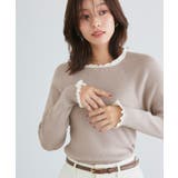 ベージュ×オフホワイト | 選べるネックフリルリブニット ニット フリル | Pierrot