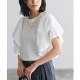 オフホワイト | ドッキングフリルTシャツ Tシャツ 綿混 | Pierrot