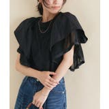 ブラック | ドッキングフリルTシャツ Tシャツ 綿混 | Pierrot