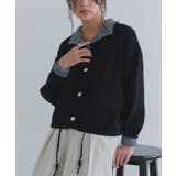 ブラック×杢グレー | [ECLAM] ボタンデザイン配色ニットカーデ カーディガン | Pierrot