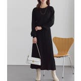 ブラック | プリーツ切り替えニットワンピース マシンウォッシャブル ニットワンピース | Pierrot