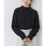 ブラック | フリルネックタックTブラウス ブラウス タック | Pierrot