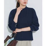 ネイビー | フリルネックタックTブラウス ブラウス タック | Pierrot