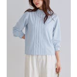 ライトブルー | フリルネックタックTブラウス ブラウス タック | Pierrot