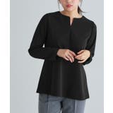 ブラック | キーネックペプラムTブラウス Tブラウス カットジョーゼット | Pierrot