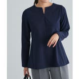 ネイビー | キーネックペプラムTブラウス Tブラウス カットジョーゼット | Pierrot