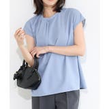 ブルー | タイ風フレンチスリーブTブラウス Tブラウス カットジョーゼット | Pierrot