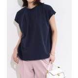 ネイビー | タイ風フレンチスリーブTブラウス Tブラウス カットジョーゼット | Pierrot