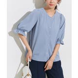 ブルー | 2wayパールボタンキャンディースリーブTブラウス Tブラウス カットジョーゼッ… | Pierrot