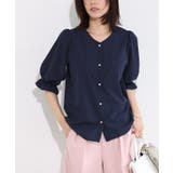 ネイビー | 2wayパールボタンキャンディースリーブTブラウス Tブラウス カットジョーゼッ… | Pierrot