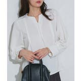 オフホワイト | ピンタックデザインキーネックTブラウス ブラウス ピンタック | Pierrot