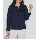 ネイビー | ピンタックデザインキーネックTブラウス ブラウス ピンタック | Pierrot