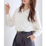 オフホワイト | ゴールドボタンVネックTブラウス ブラウス Vネック | Pierrot